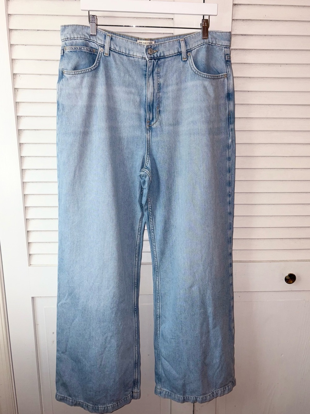 Free People We The Free Stride Straight N Wide Jeans 32 Low Slung Baggy Denim - Picture 5 of 9